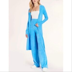 Amanda Uprichard Duster Cardi Lounge Set Blue Soft Size XS 2 Piece Pant Cardigan